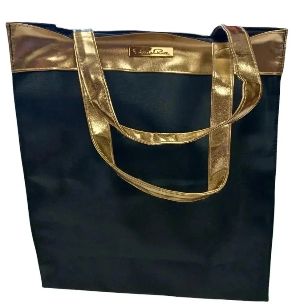 Oscar De La Renta Navy And Gold Tote  Bag